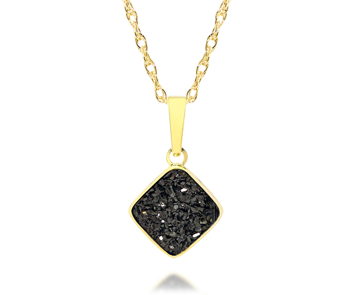 ambrosia womens small square black druzy 14k vermeil drusy necklace