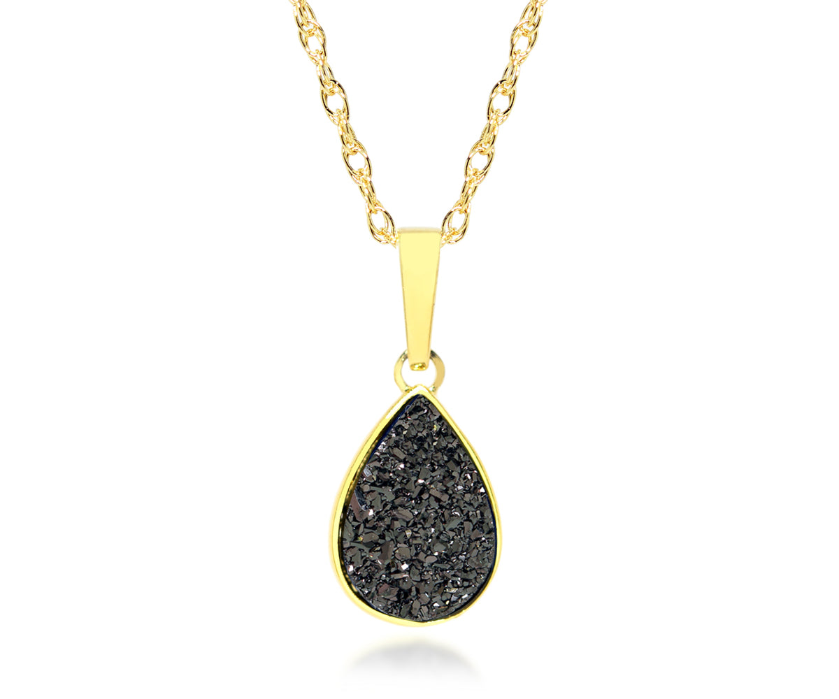 womens small black teardrop druzy necklace 14k vermeil druzy
