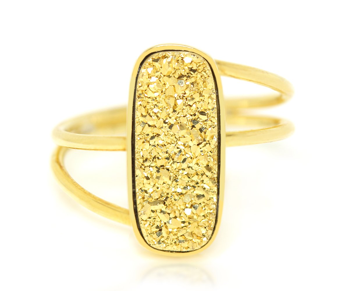 Ambrosia 18k gold rectangle twist yellow gold fashion drusy ring