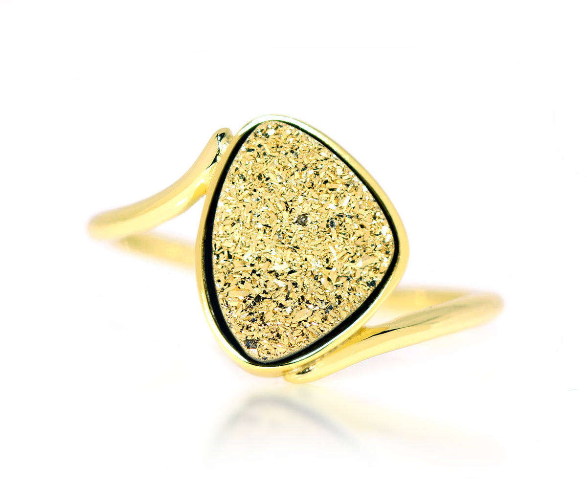 trillion bypass twist 18k yellow druzy gold drusy ring