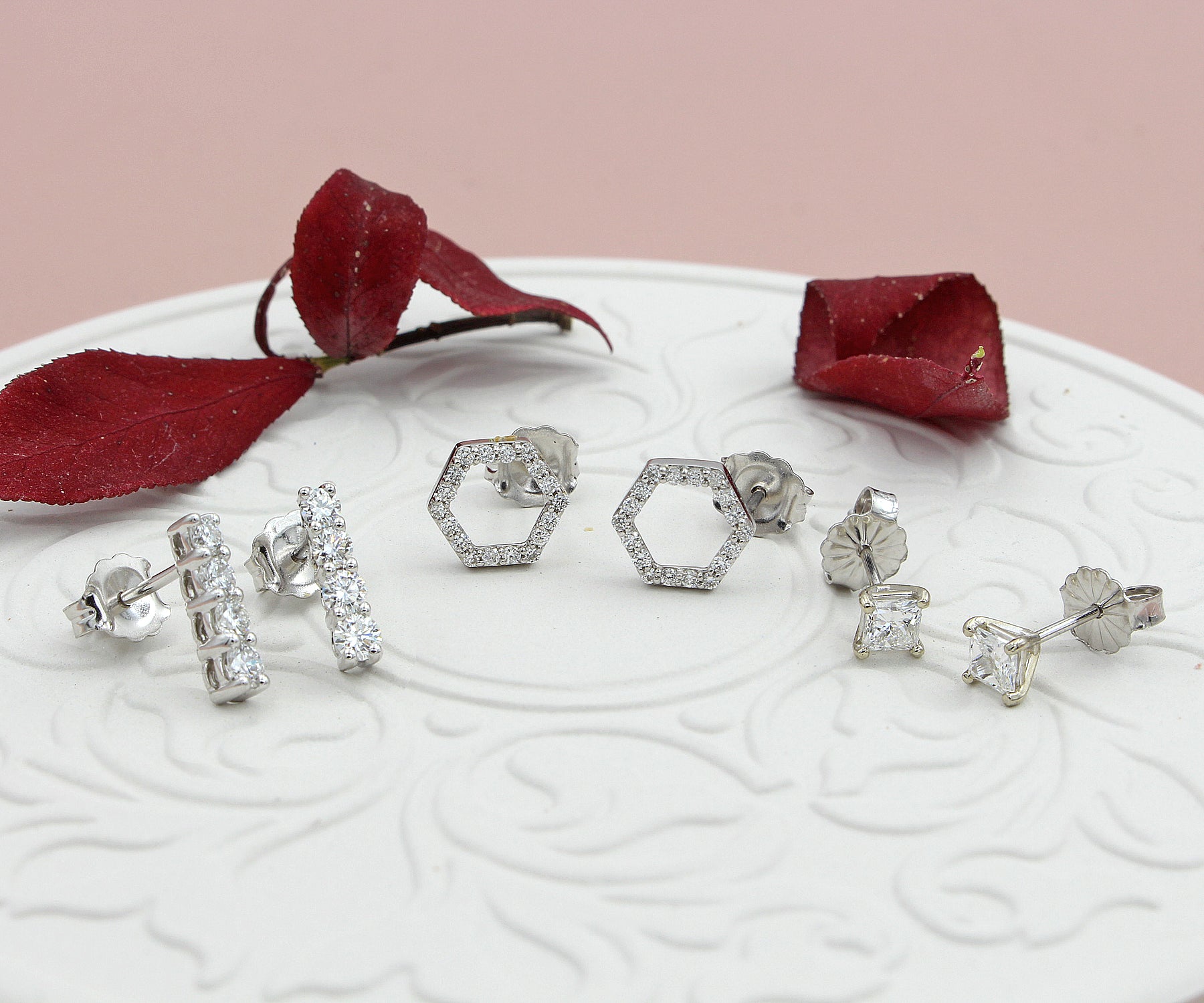 Square Princess Diamond Martini Stud Earrings