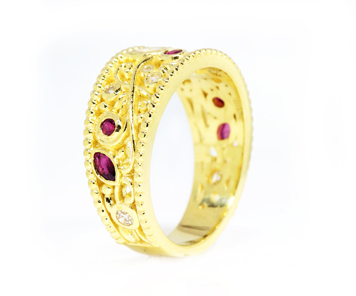 Vintage Swirl Diamond and Ruby Ring