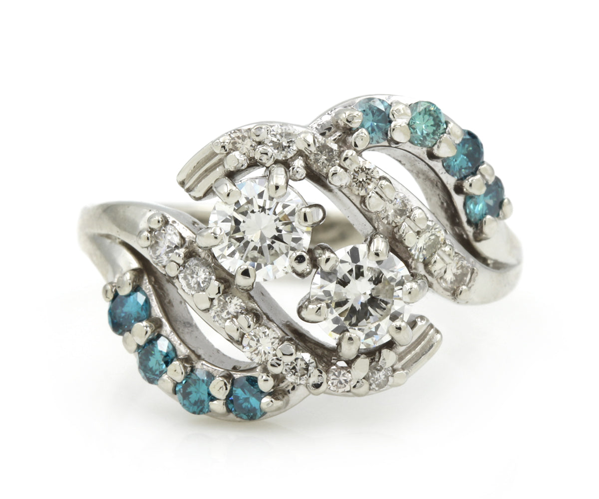 two diamond Blue Diamond Double Curved Redesigned Ring
