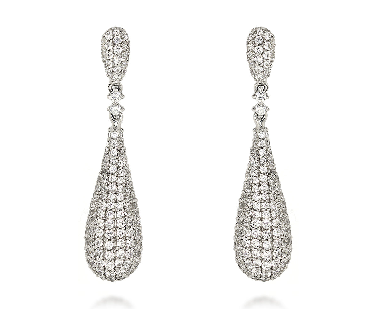 womens wedding bridal pave crystal teardrop statement silver fashion earrings