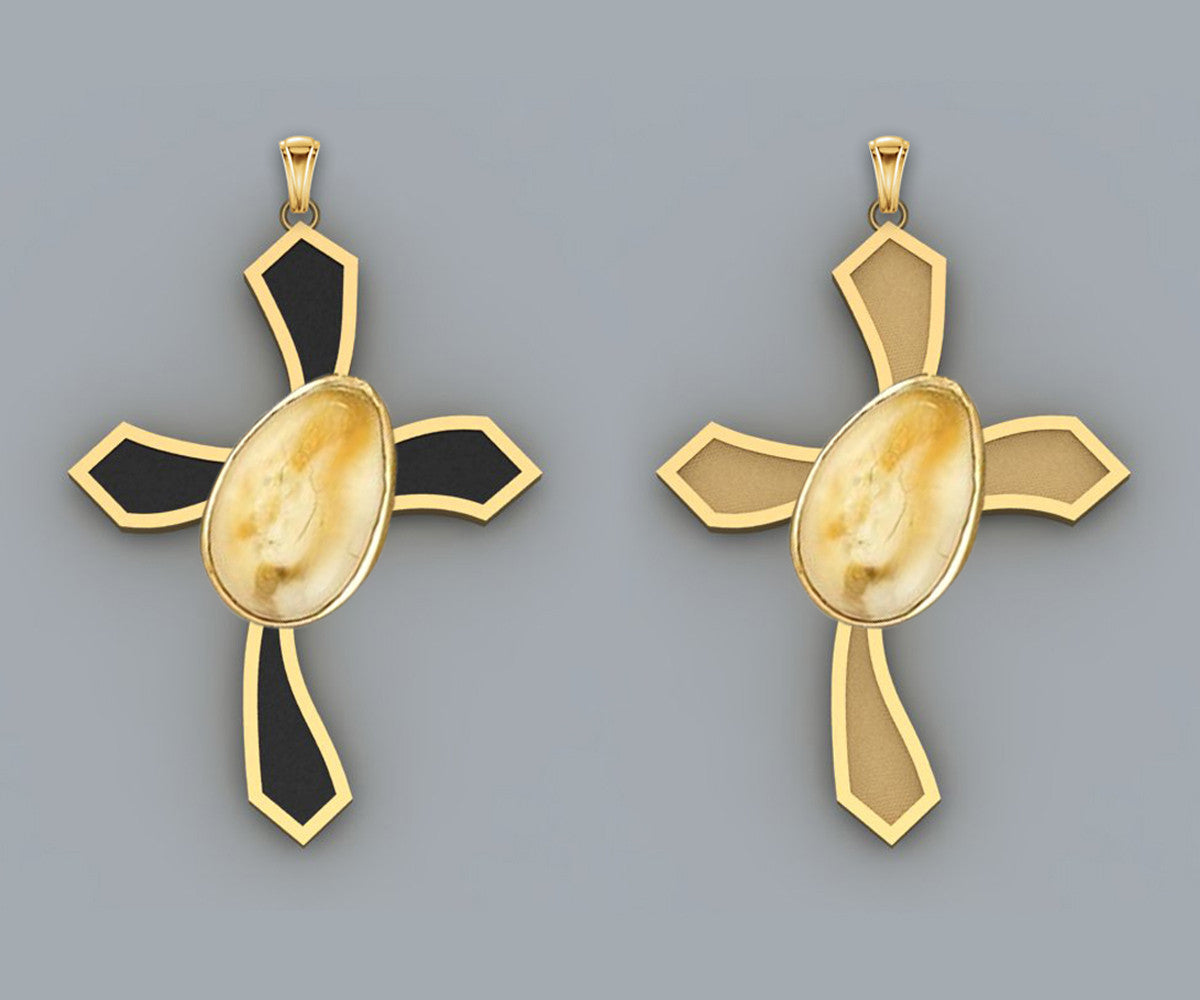 Elk Ivory Teeth Gold Cross Pendant