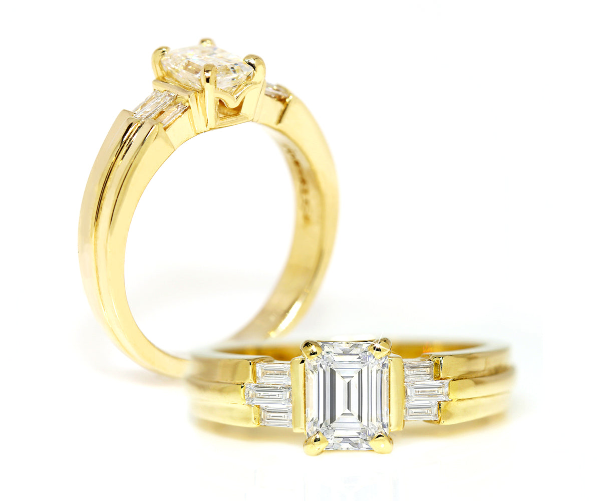 Emerald and Baguette Diamond Wedding Ring