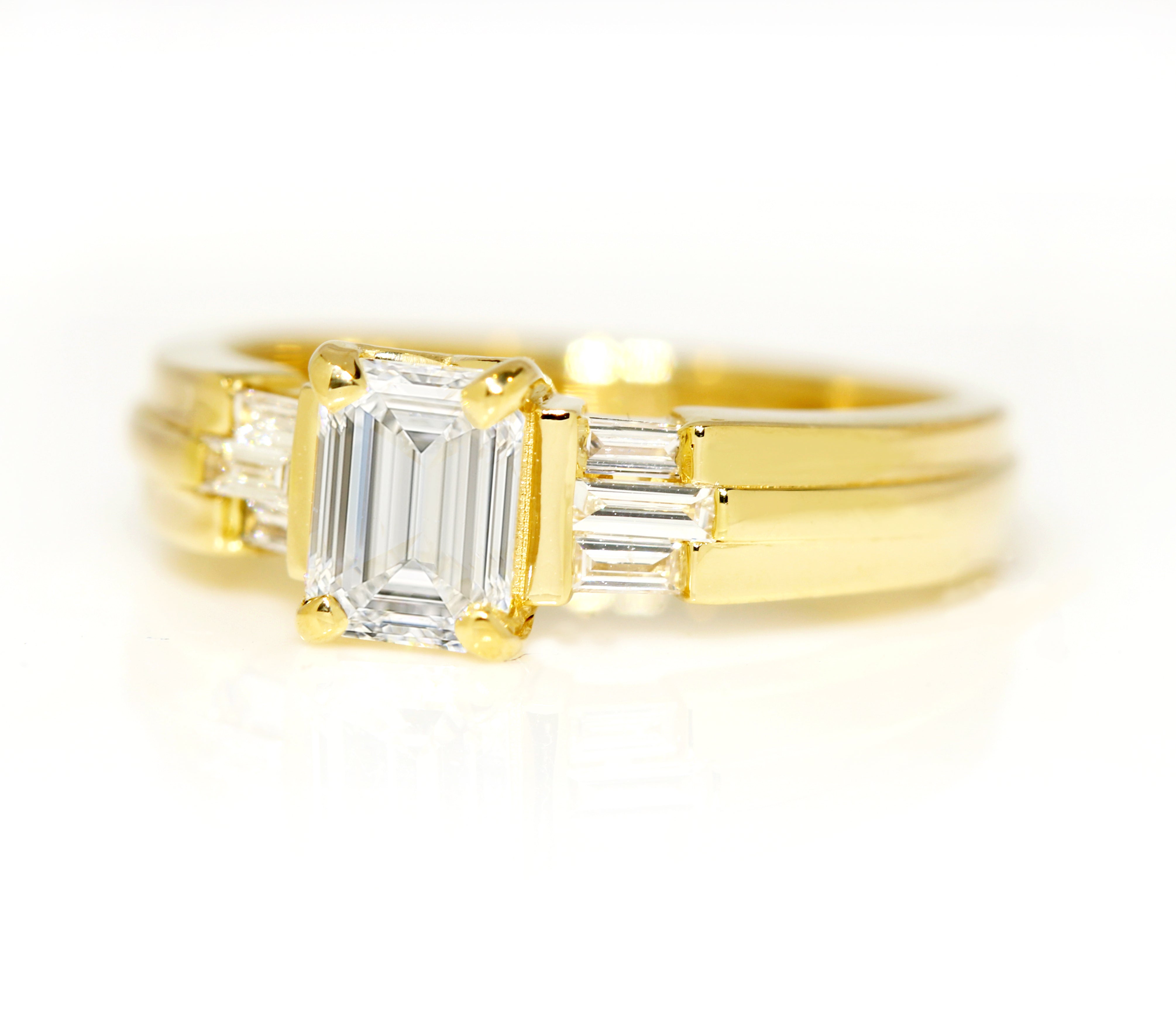 Emerald and Baguette Diamond Wedding Ring