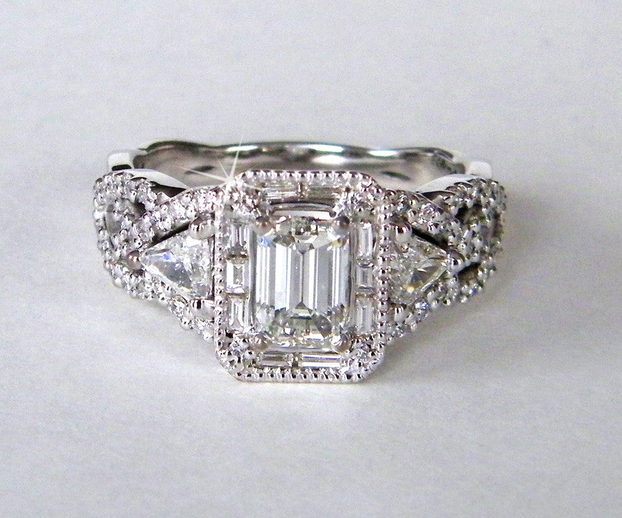 modern twist emerald cut halo wedding ring redesigned