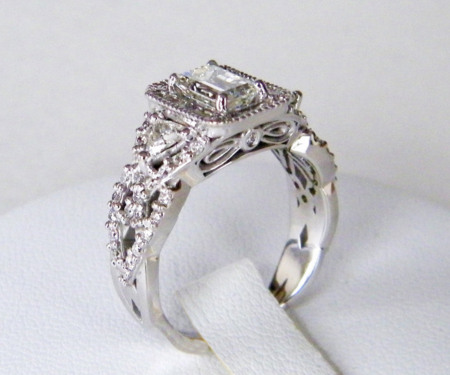 Emerald Diamond Halo Wedding Ring Redesign
