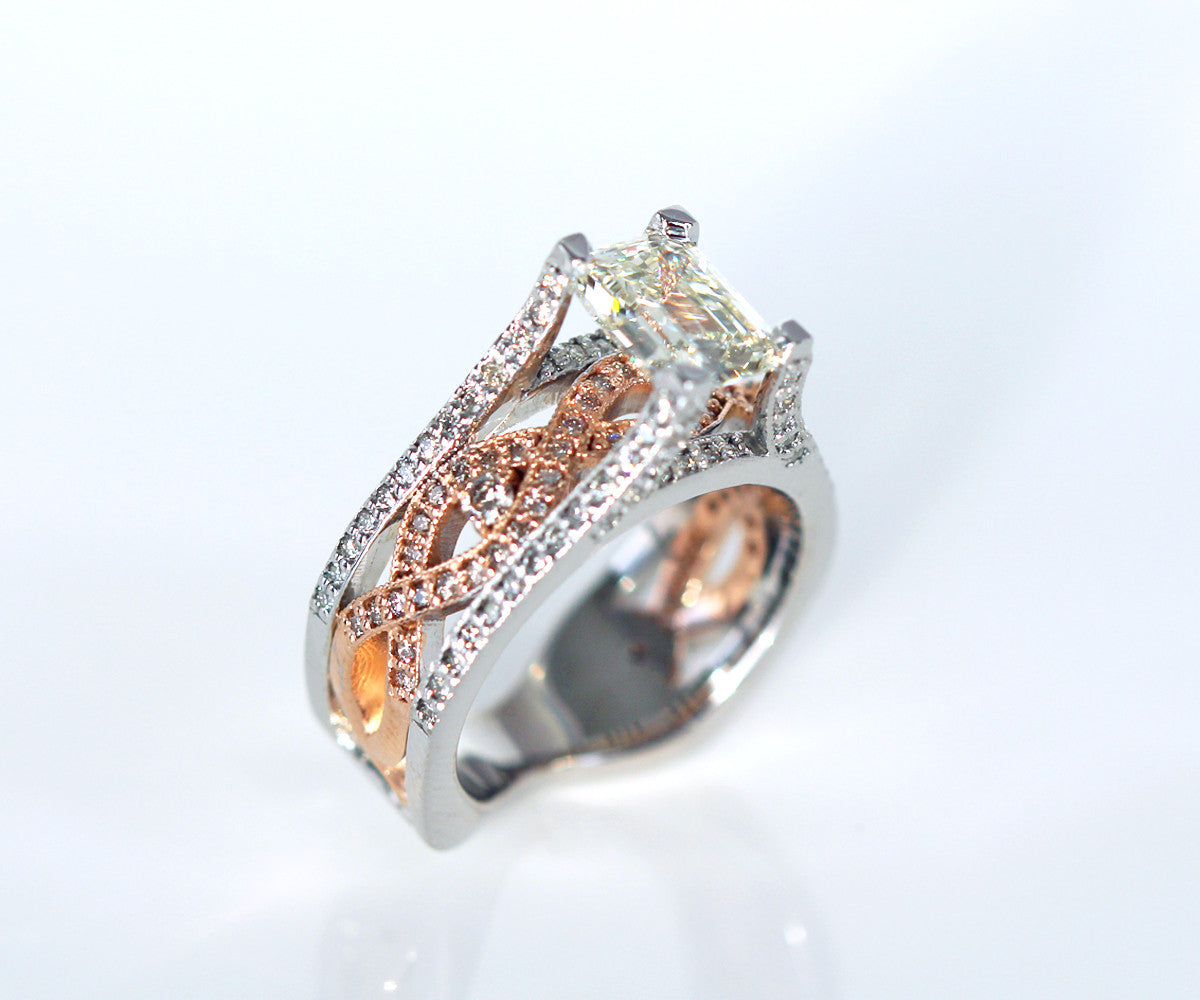 Pink and White Twist Diamond Wedding Ring