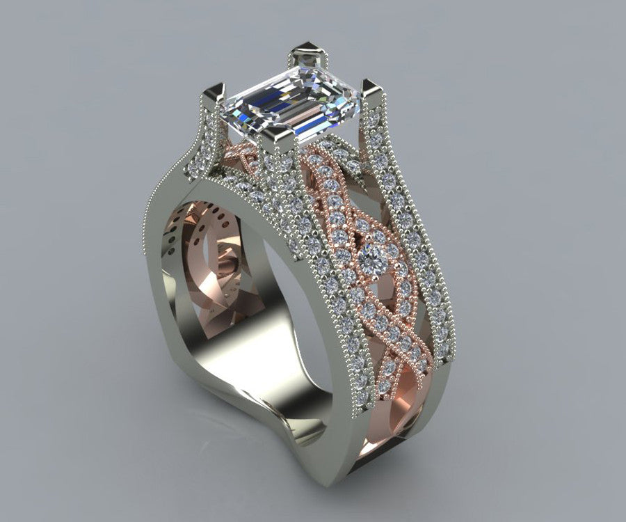 Pink and White Twist Diamond Wedding Ring