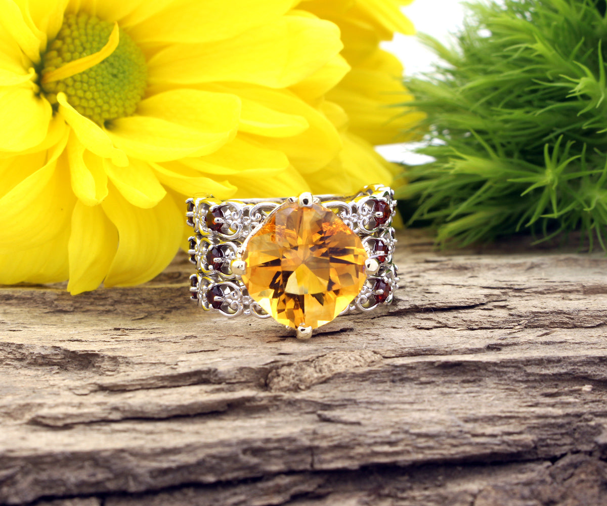 Lacey Citrine and Garnet Vintage Ring
