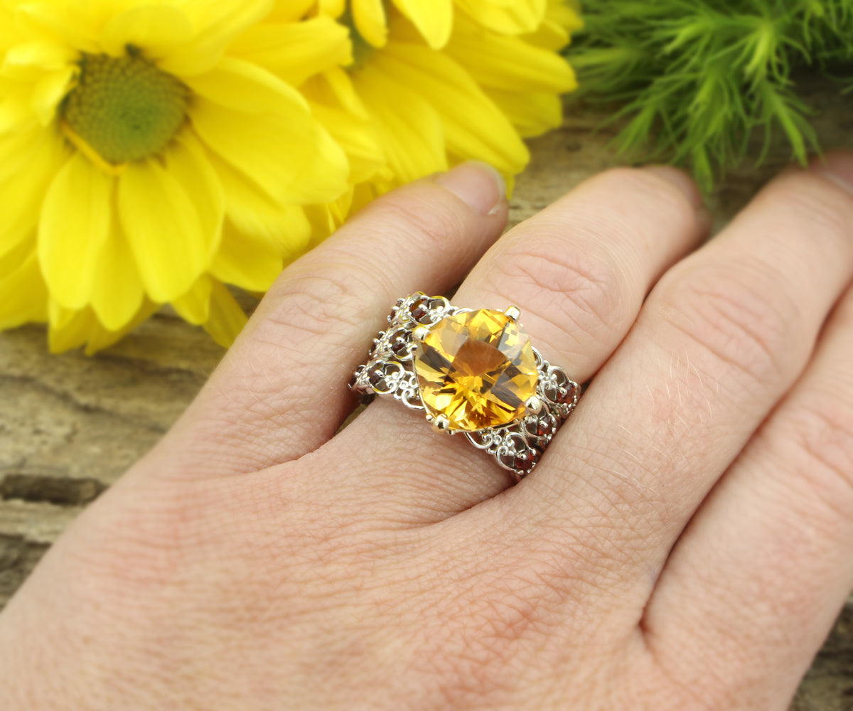 Lacey Citrine and Garnet Vintage Ring