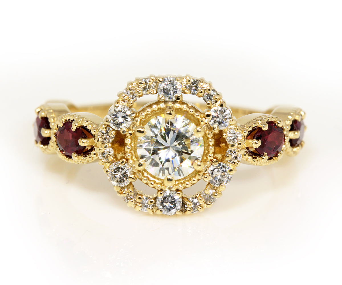 Diamond and Garnet Floral Custom Engagement Ring