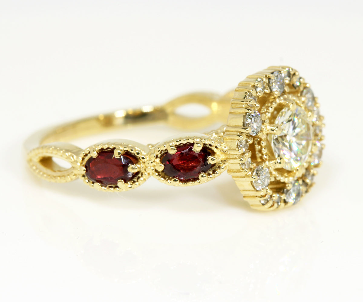 Diamond and Garnet Floral Custom Engagement Ring