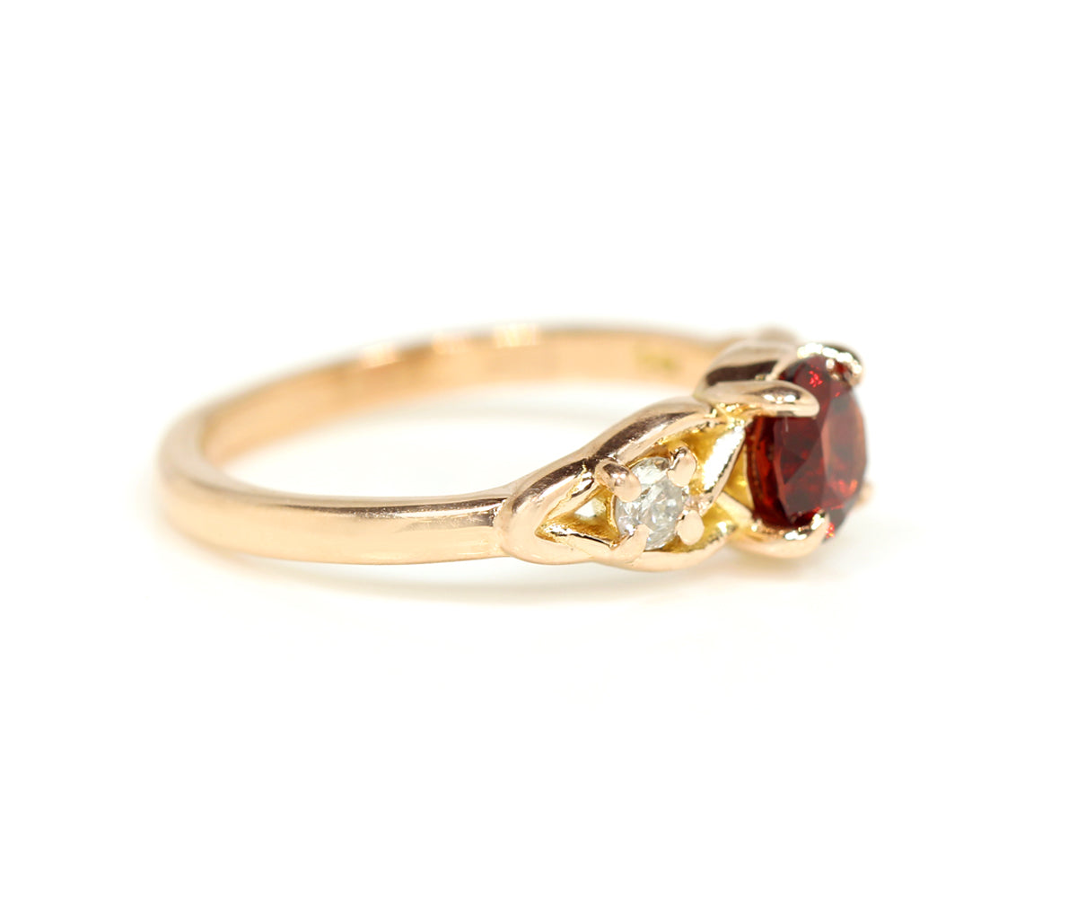 Weave Knot Garnet Diamond Rose Gold Engagement Ring