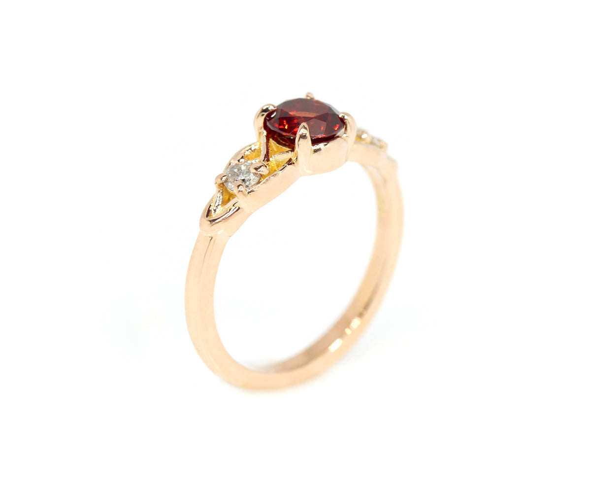 Weave Knot Garnet Diamond Rose Gold Engagement Ring