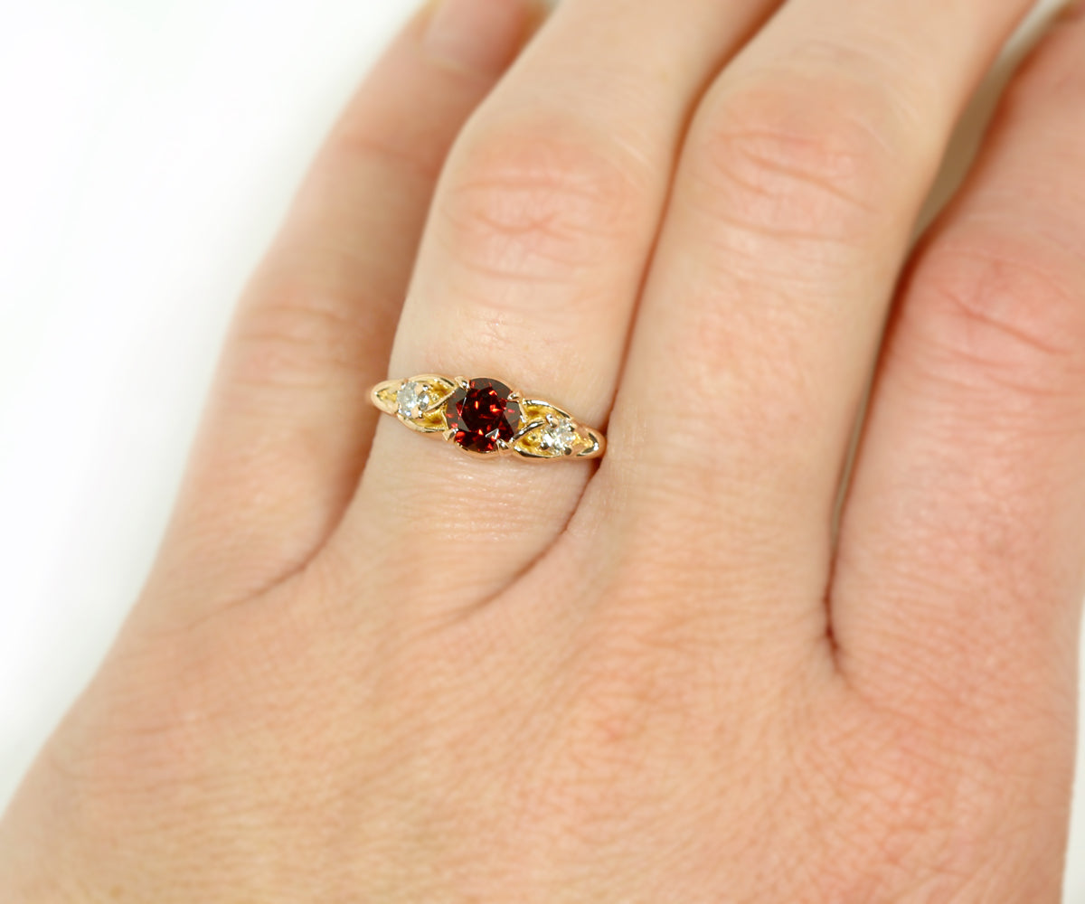 Weave Knot Garnet Diamond Rose Gold Engagement Ring