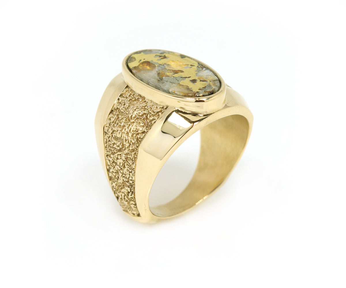 Gold Quartz Nugget Gents Ring