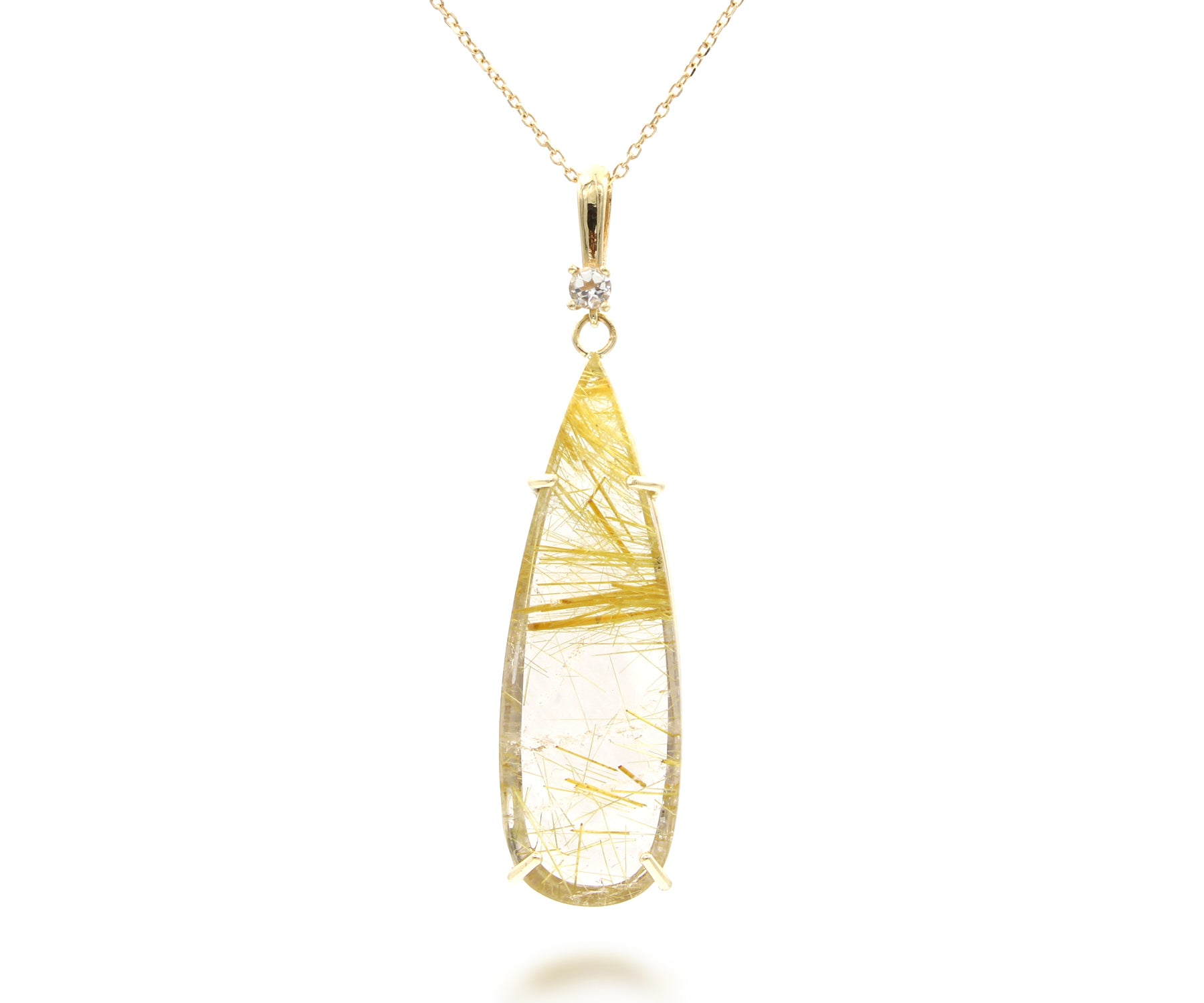 Golden Rutilated Quartz Long Teardrop Necklace