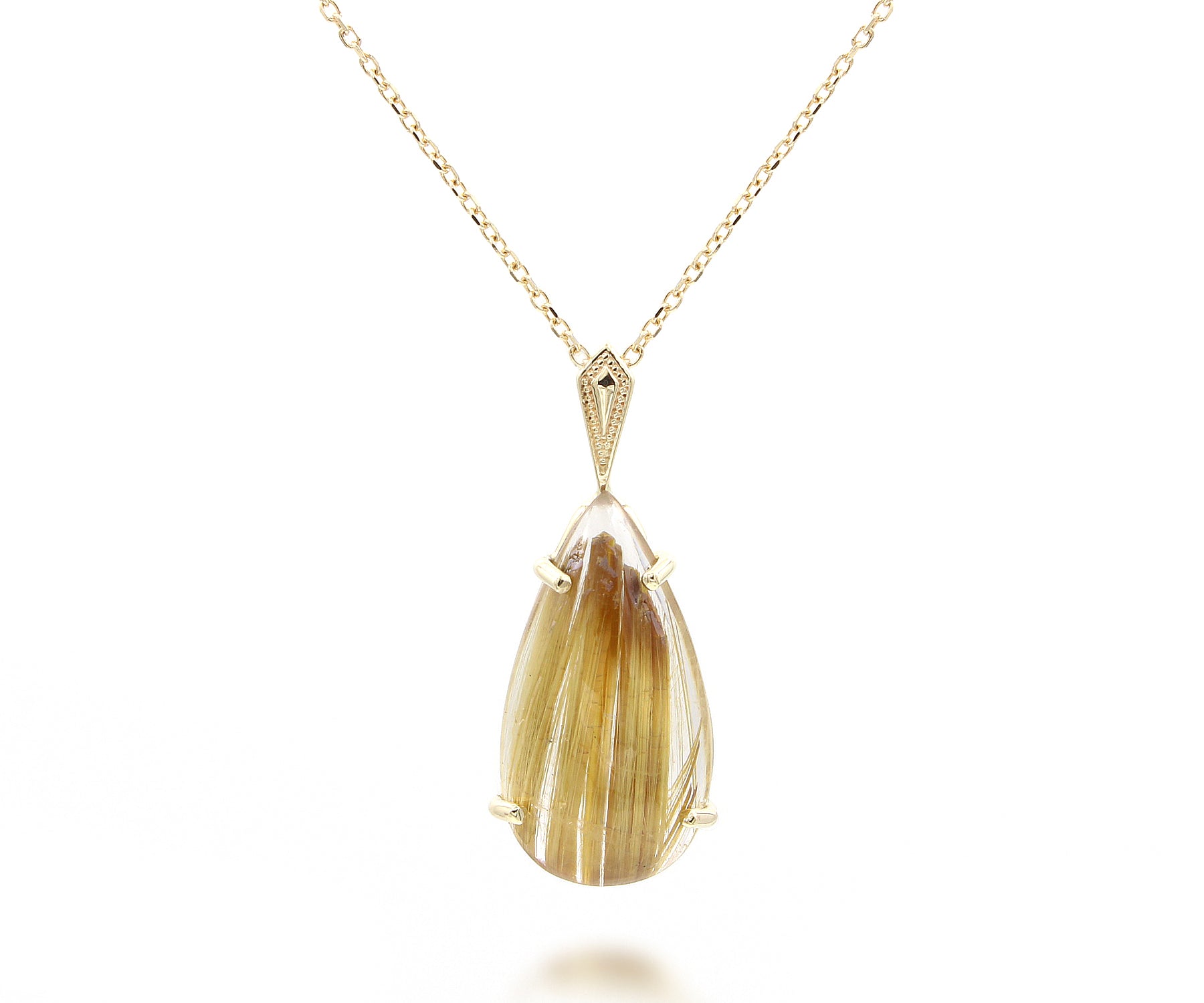 Golden Rutilated Quartz Small Teardrop Gold Necklace