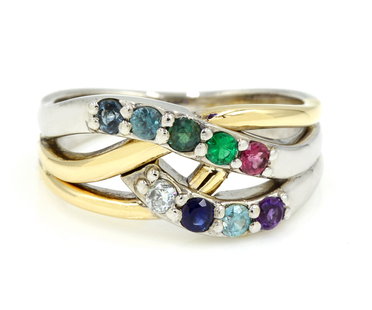 Two Tone Gold Twist Grandmothers Birthstone Ring
