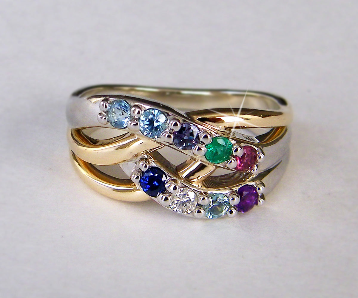 Two Tone Gold Twist Grandmothers Birthstone Ring