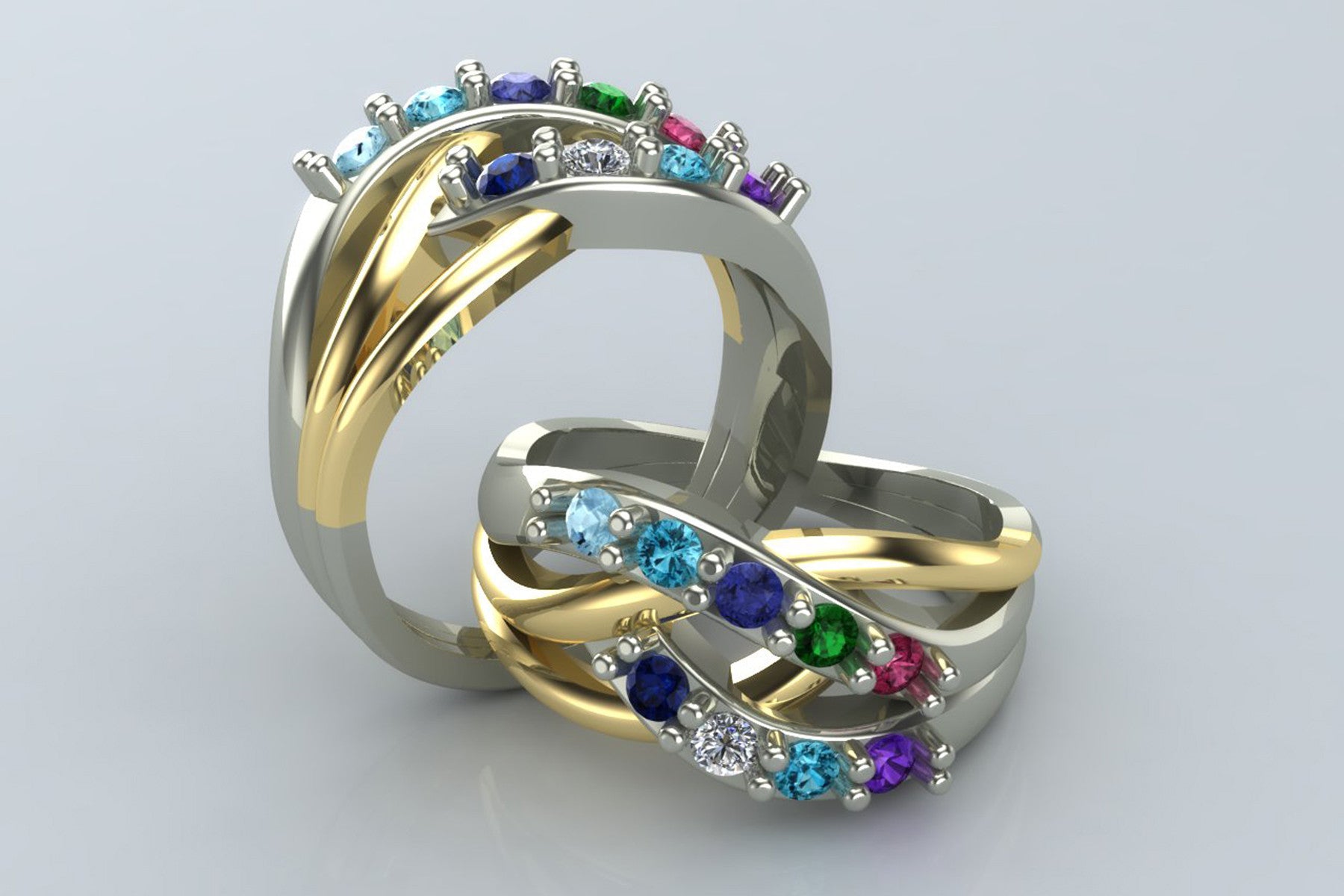 Anillo de oro de dos tonos con piedra natal de abuela