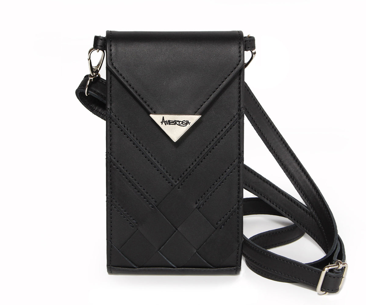 mini crossbody wallet womens black genuine leather handbag purse