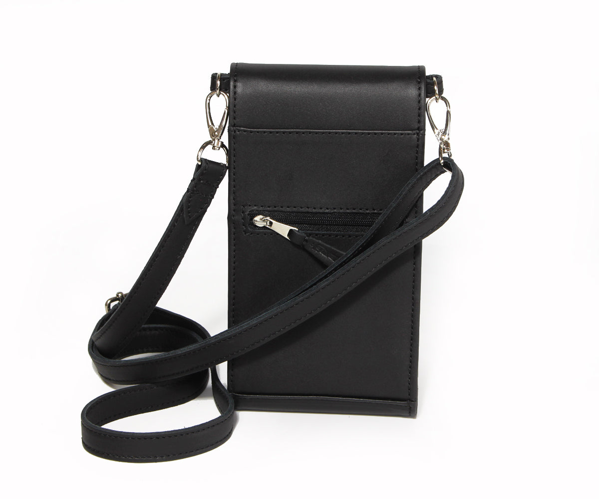 Criss-Cross Genuine Leather Matte Black Crossbody Handbag