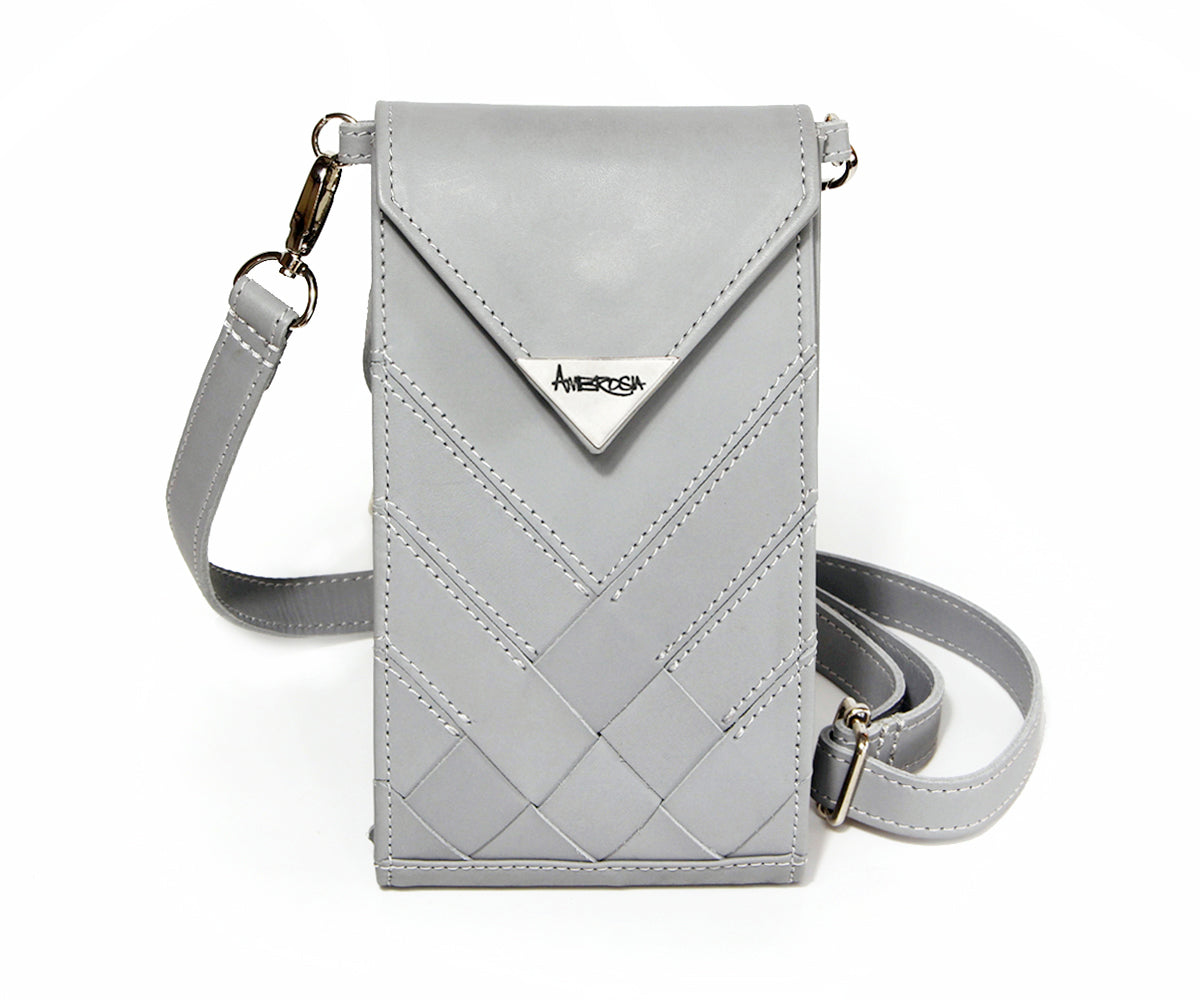 Criss-Cross Genuine Leather Galloper Gray Crossbody Handbag