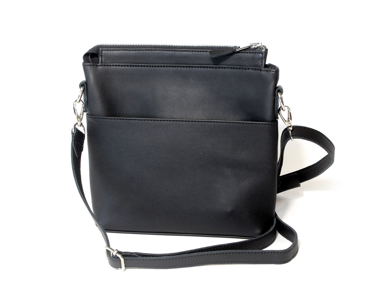 Criss-Cross Genuine Leather Matte Black Small Handbag