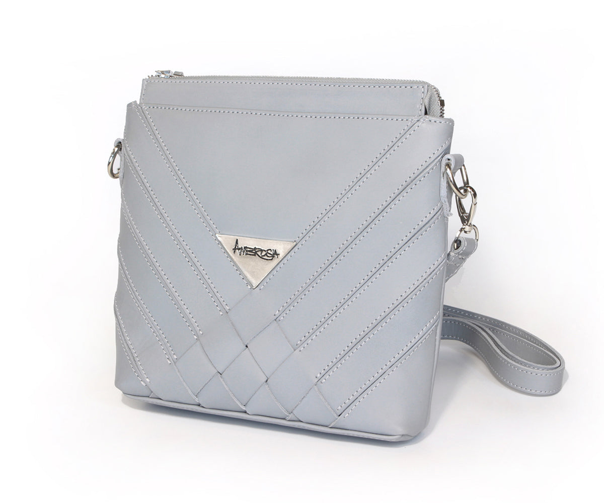 Criss-Cross Genuine Leather Galloper Gray Small Handbag