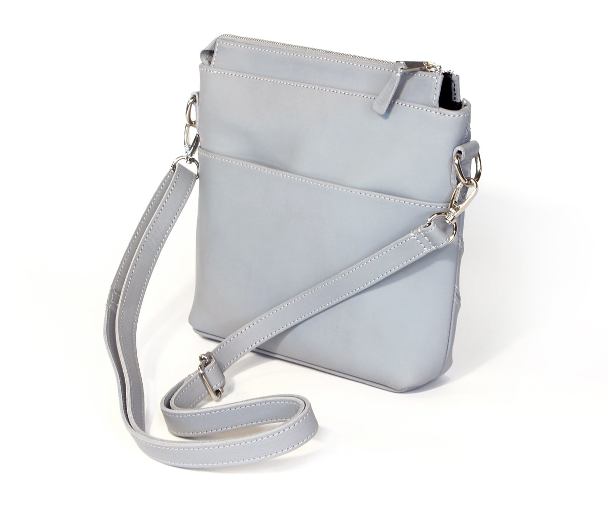 Criss-Cross Genuine Leather Galloper Gray Small Handbag