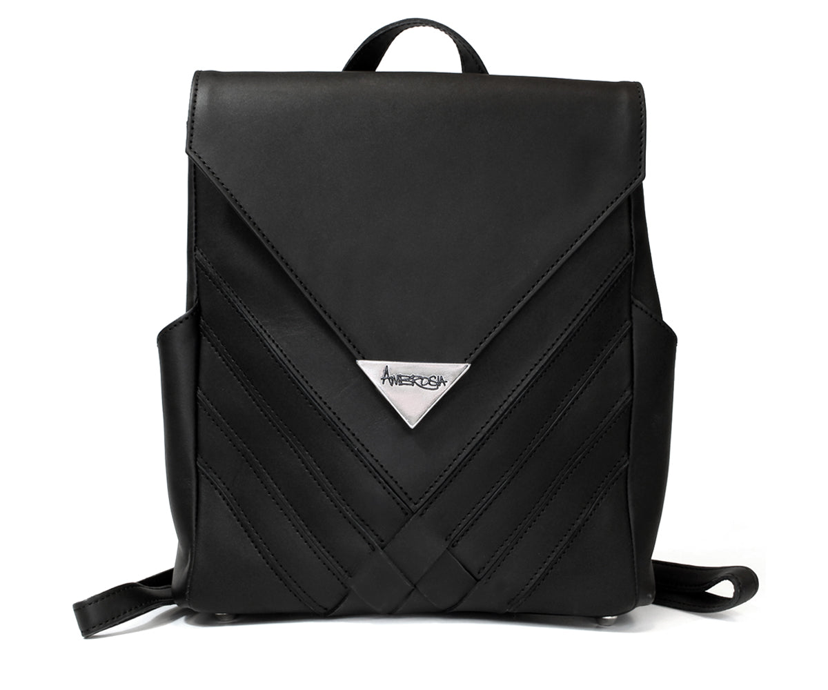 criss cross weave genuine black leather backpack handbag