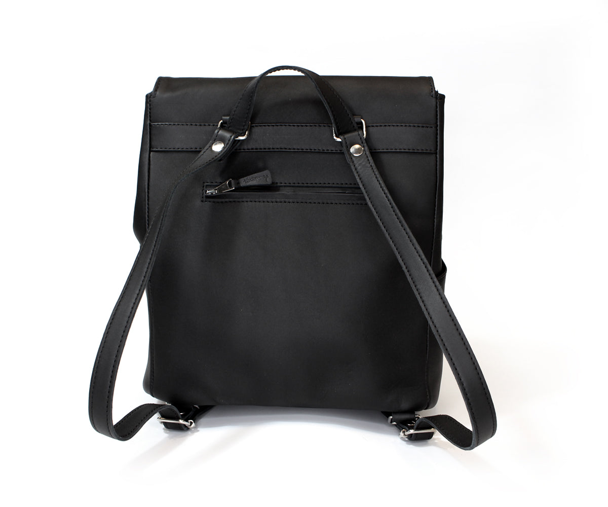 Criss-Cross Genuine Leather Matte Black Backpack