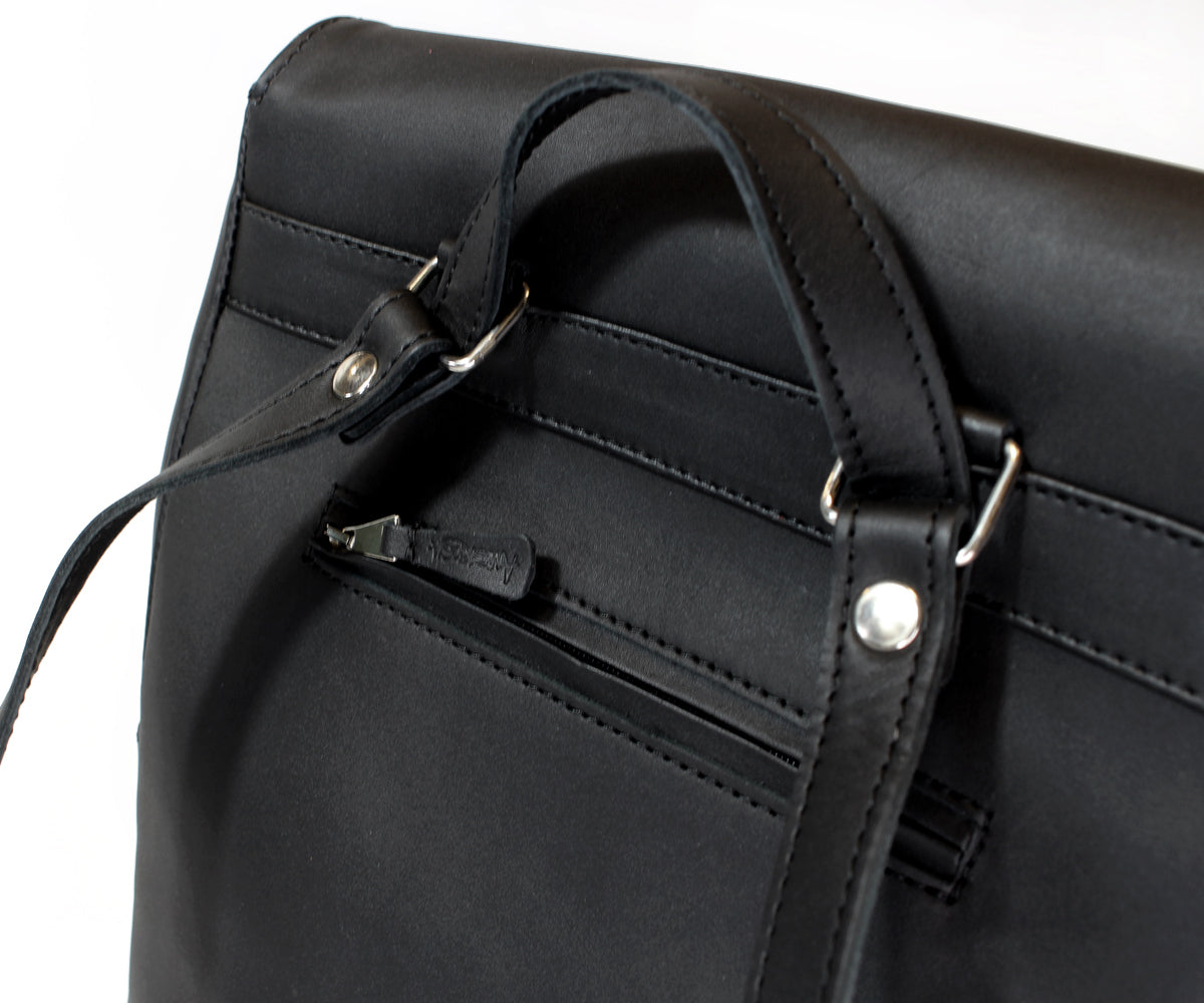 Criss-Cross Genuine Leather Matte Black Backpack