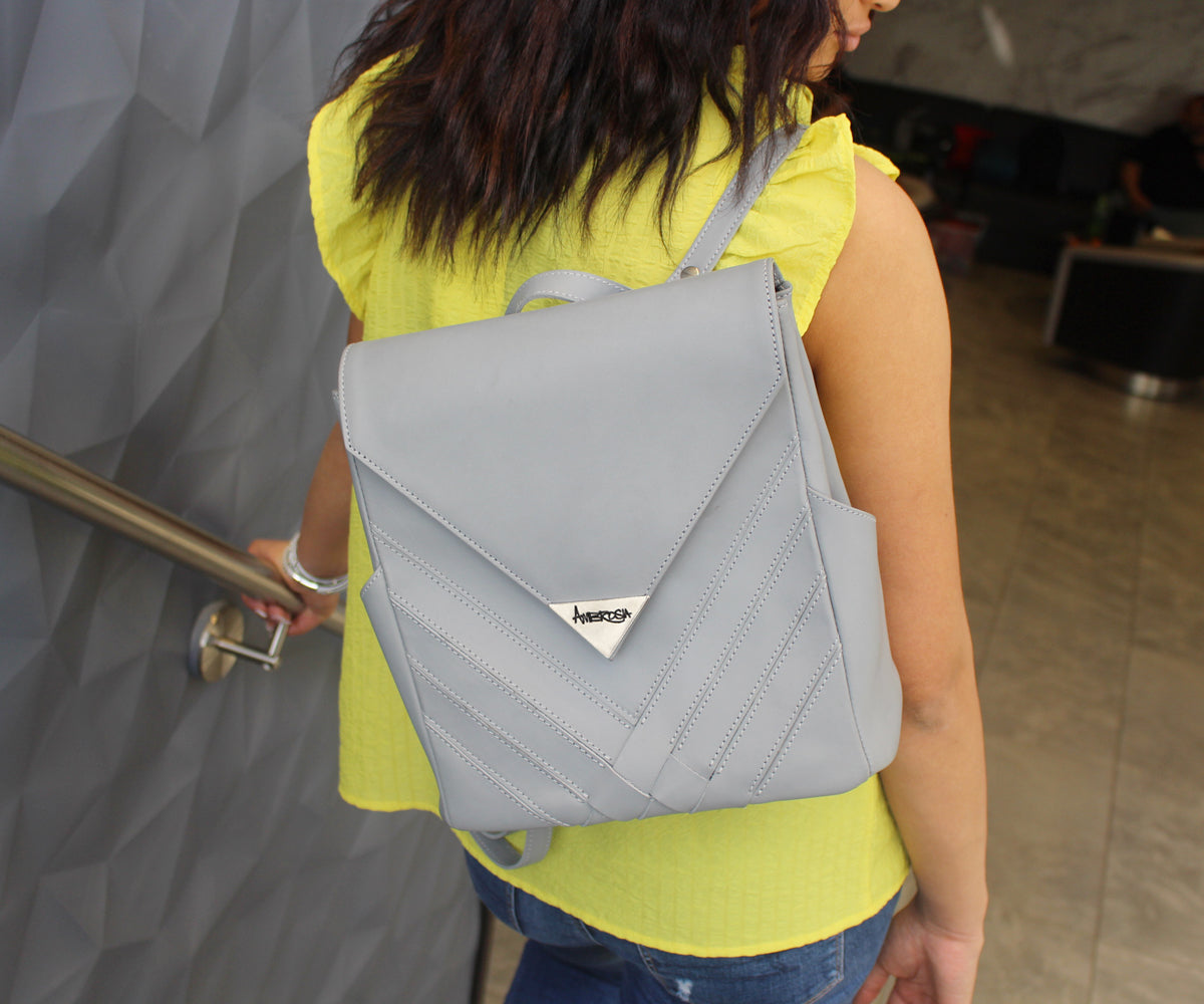 Criss-Cross Genuine Leather Galloper Gray Backpack
