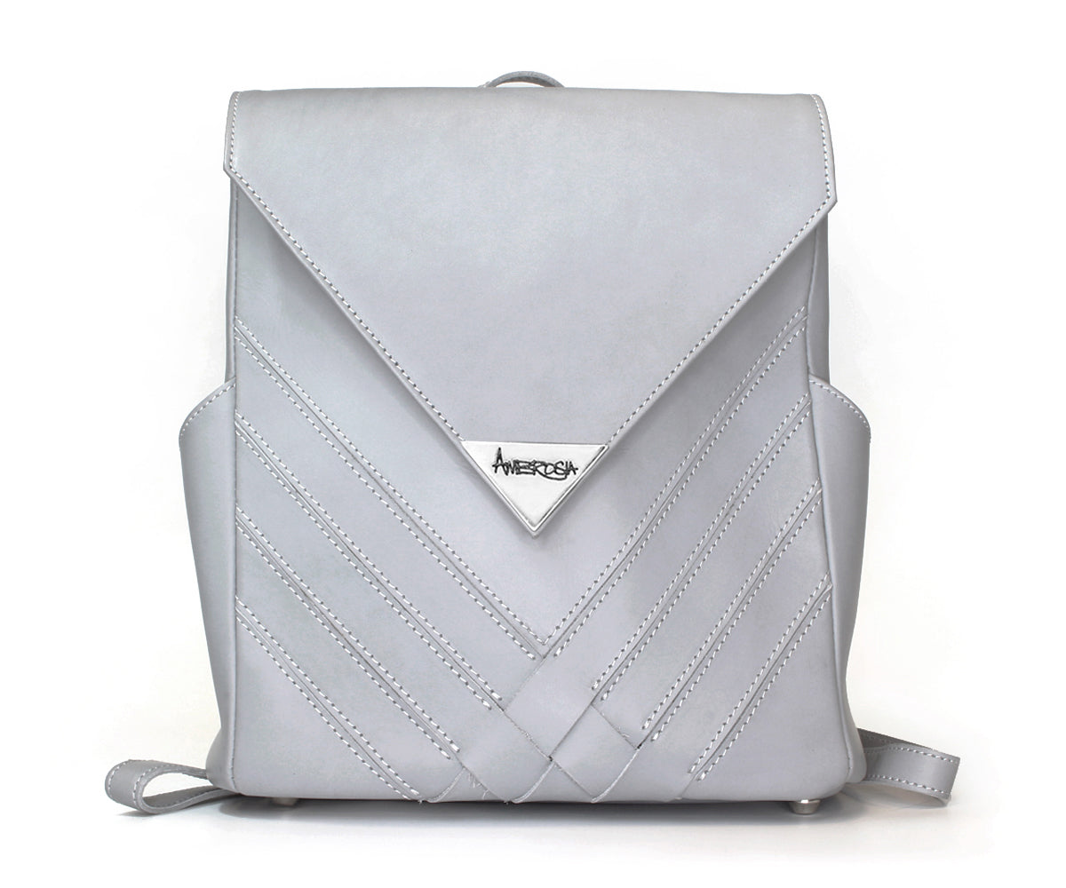 Criss cross weave genuine gray leather backpack handbag purse