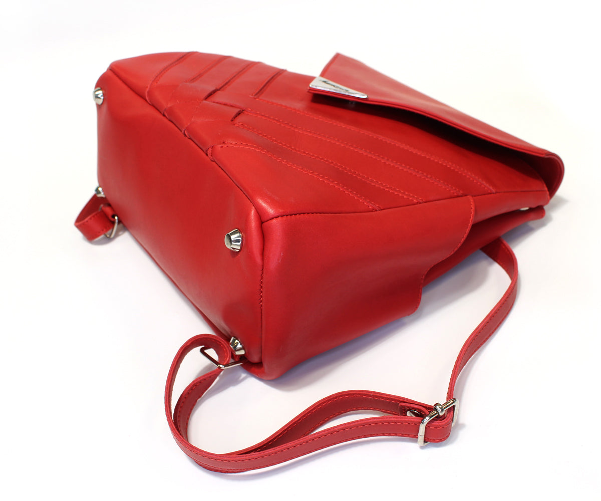 Criss-Cross Genuine Leather Lipstick Red Backpack