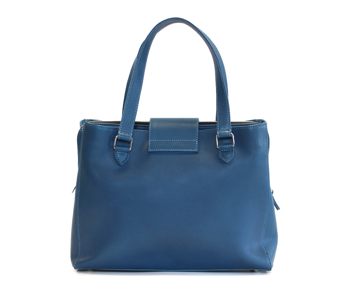 Cartera cruzada de piel auténtica en azul prusiano