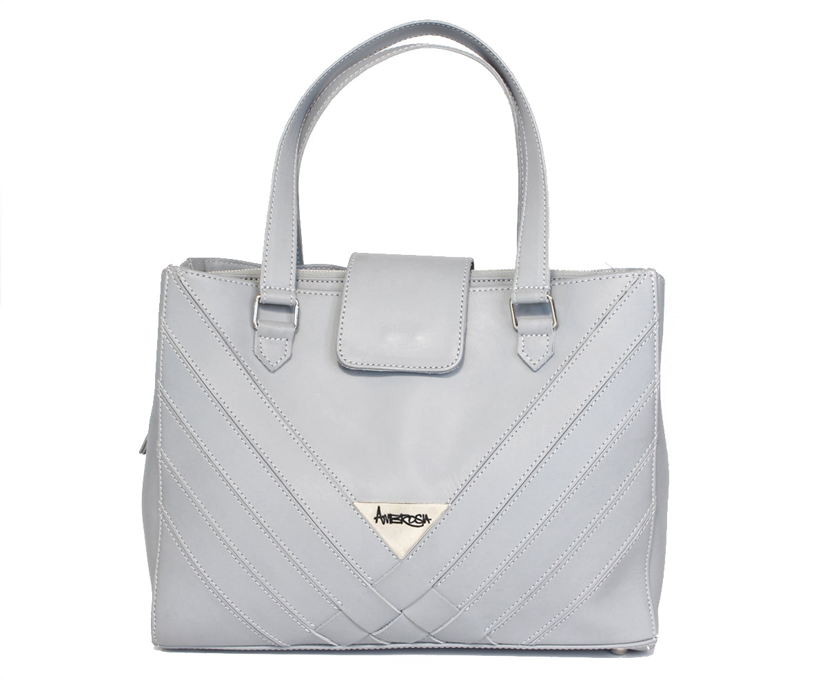 Criss-Cross Genuine Leather Gray Satchel
