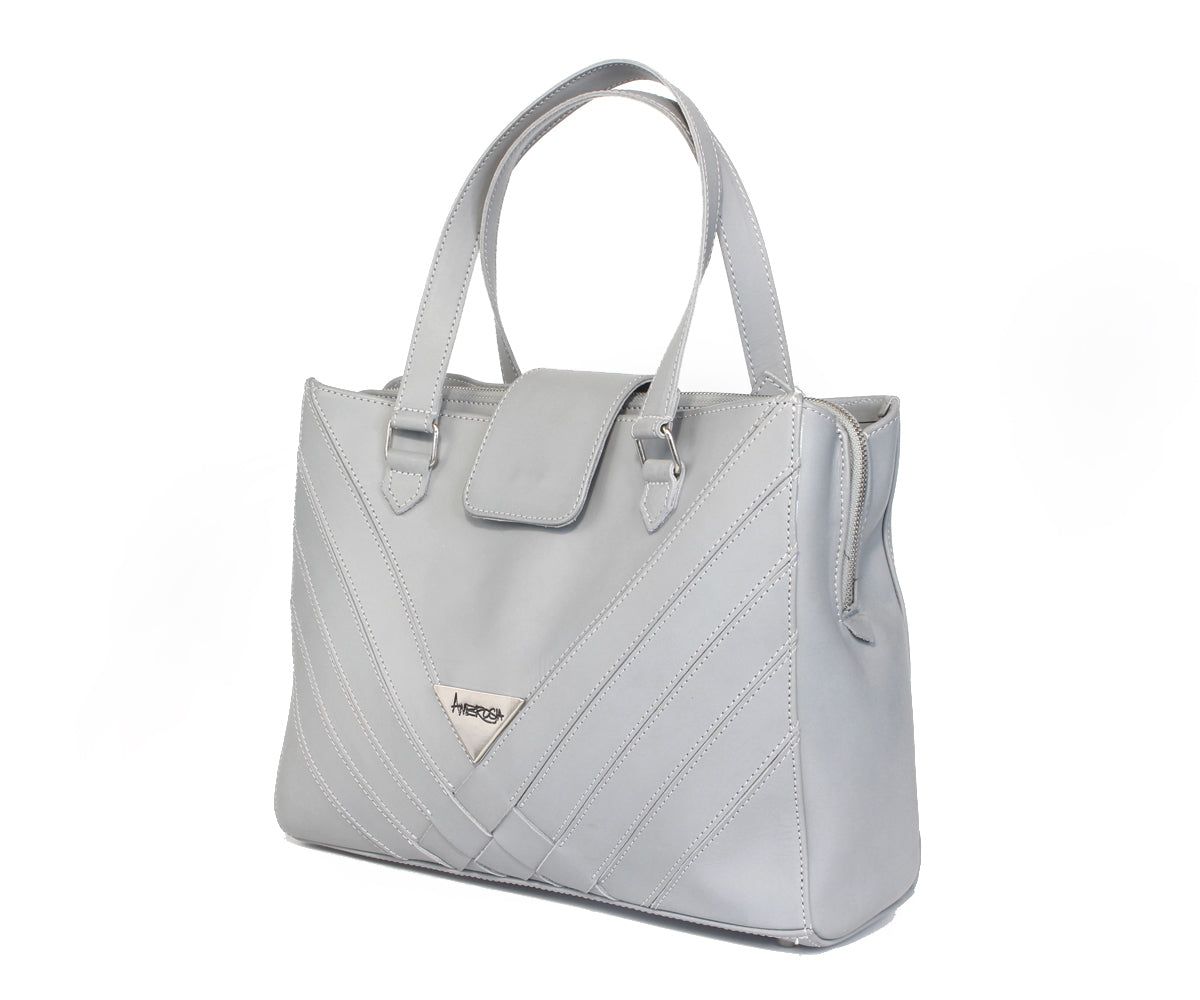 Criss-Cross Genuine Leather Gray Satchel