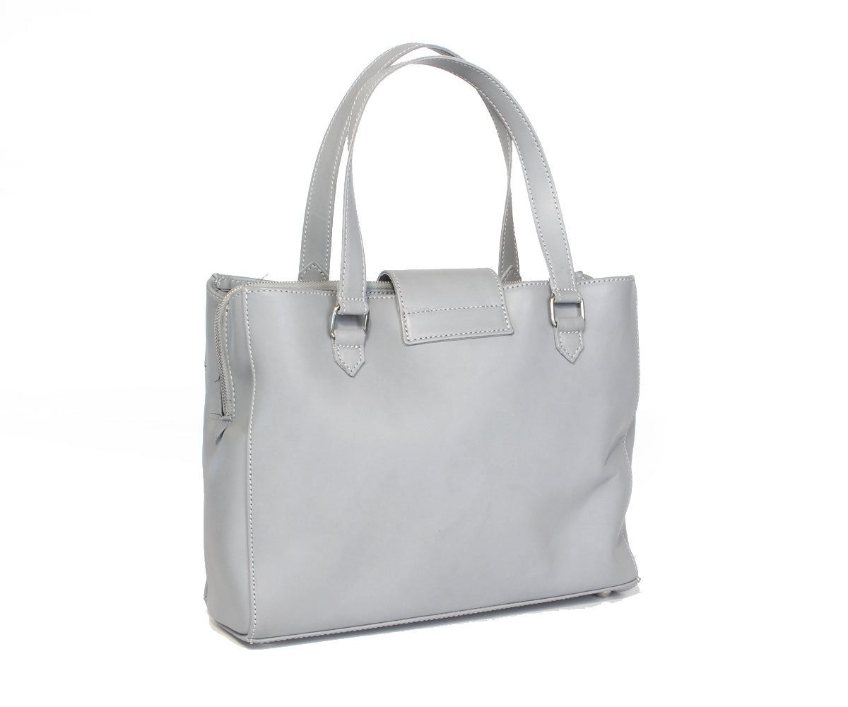 Criss-Cross Genuine Leather Gray Satchel