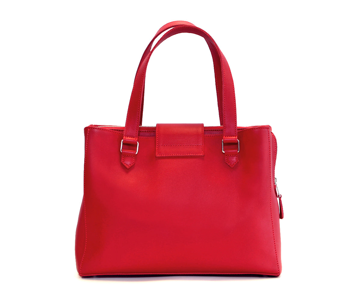 Criss-Cross Genuine Leather Lipstick Red Satchel