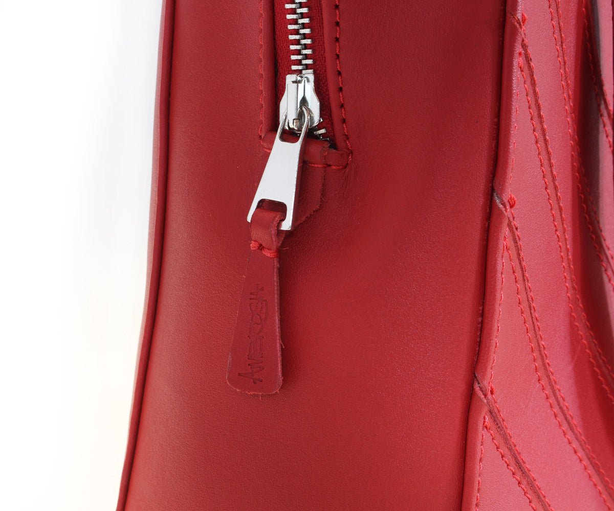 Criss-Cross Genuine Leather Lipstick Red Satchel