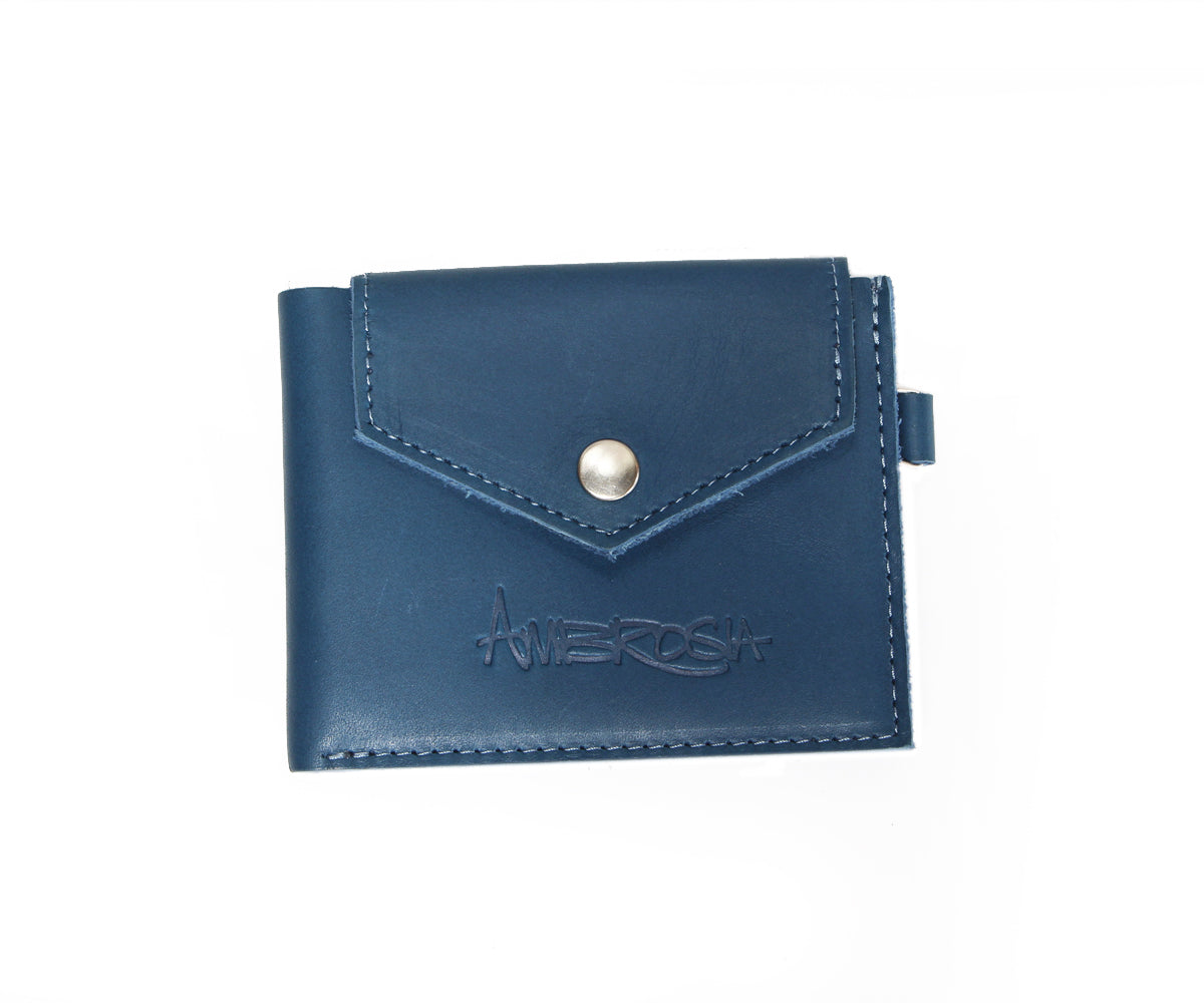 Simple Genuine Leather Blue Mini Wallet