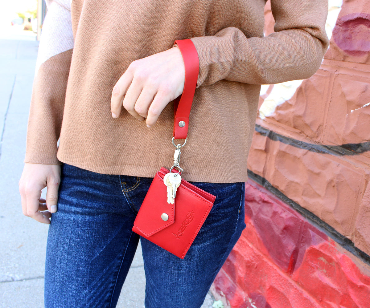 Simple Genuine Leather Lipstick Red Mini Wallet
