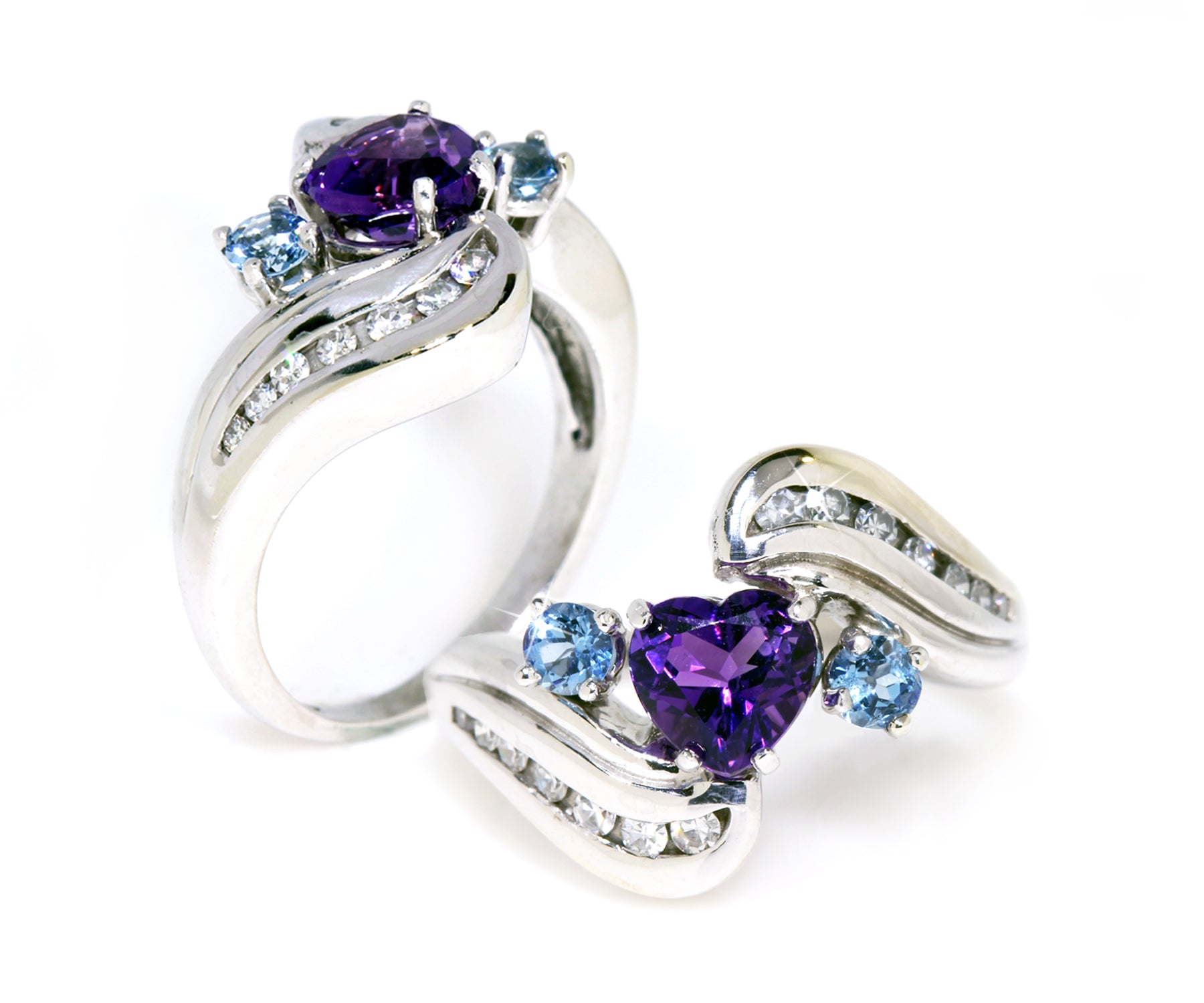 Heart Amethyst and Aquamarine Engagement Ring