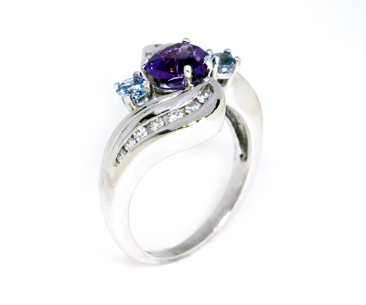 Heart Amethyst and Aquamarine Engagement Ring